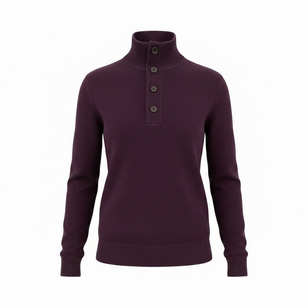 J.Crew Women’s Plum Merino Wool Blend Mock Neck Button Sweater L Old Money Prep - Picture 1 of 7
